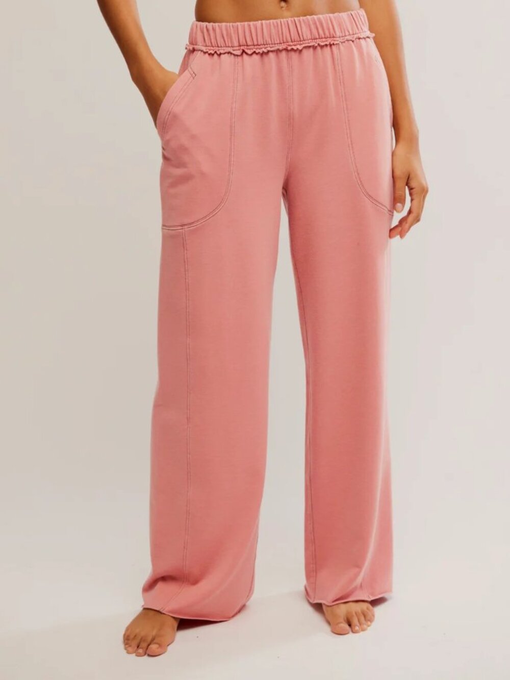 NWOT Free People Don’t Wait Up Lounge Pants Pale Pink size- MEDIUM